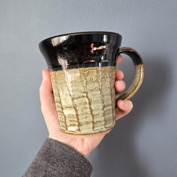 Curated Set of Four Handmade Studio Pottery Mugs Mismatched Dark Moody Earthy - Picture 9 of 10